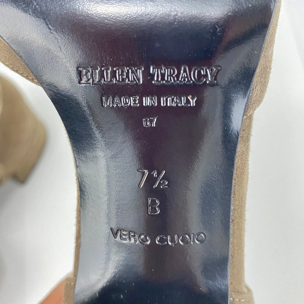 NEW Ellen Tracy Suede Leather Flats Women's 7.5 B D'Orsay Ankle Strap Taupe VTG